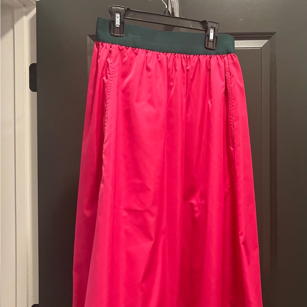 Tory Sport Bright Pink Maxi Skirt with Dark Green Waistband
